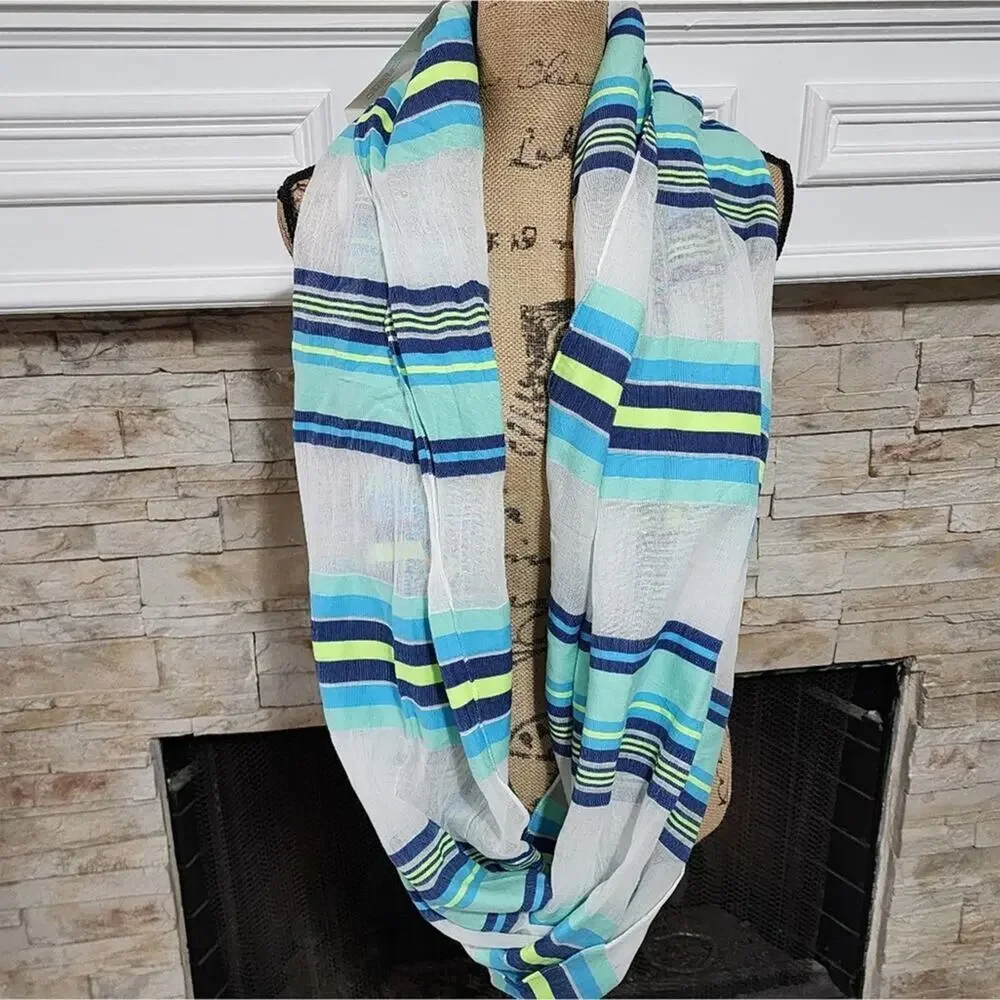 Loft yellow blue and‎ white striped infinity scarf new!